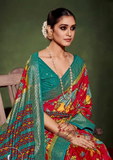 Shop Elegant Cornell Red Cotton Silk Floral Print Saree